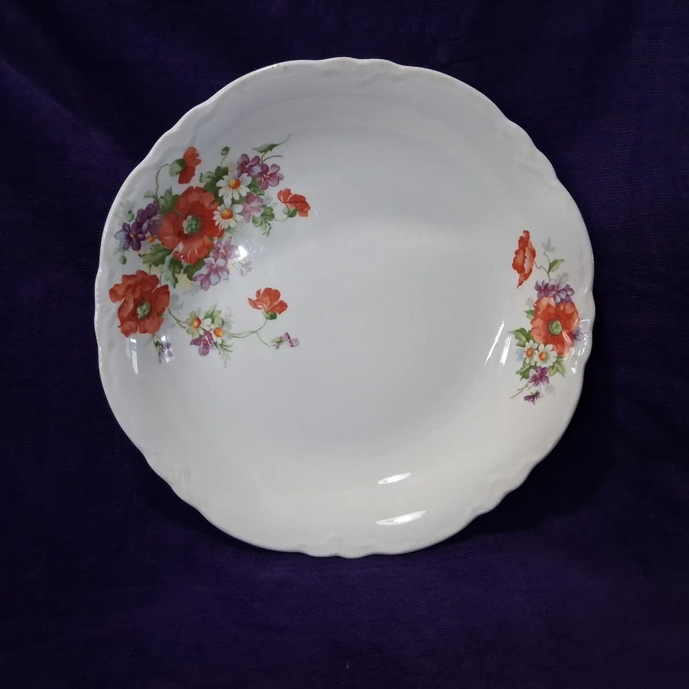 Vintage Homer Laughlin Dish Shallow Bowl Red Poppy Pattern Plate